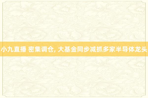 小九直播 密集调仓, 大基金同步减抓多家半导体龙头