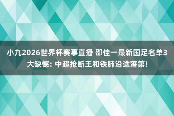 小九2026世界杯赛事直播 邵佳一最新国足名单3大缺憾: 中超抢断王和铁肺沿途落第!
