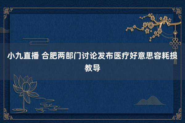 小九直播 合肥两部门讨论发布医疗好意思容耗损教导