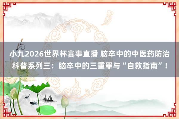 小九2026世界杯赛事直播 脑卒中的中医药防治科普系列三：脑卒中的三重罪与“自救指南”！