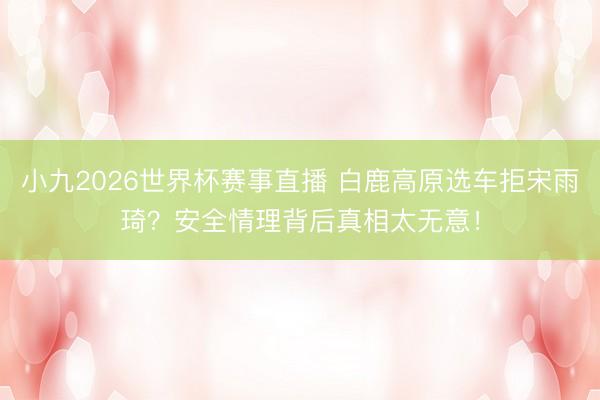 小九2026世界杯赛事直播 白鹿高原选车拒宋雨琦?安全情理背后真相太无意!