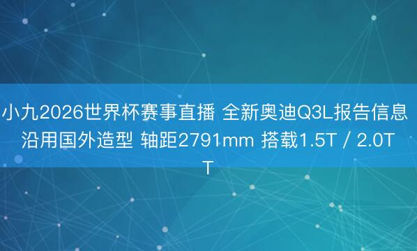 小九2026世界杯赛事直播 全新奥迪Q3L报告信息 沿用国外造型 轴距2791mm 搭载1.5T／2.0T