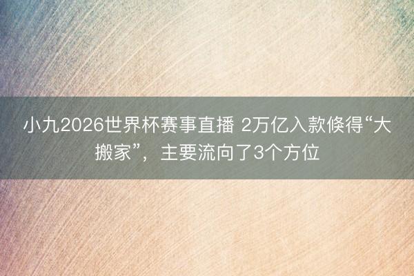 小九2026世界杯赛事直播 2万亿入款倏得“大搬家”，主要流向了3个方位